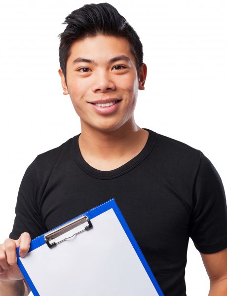 happy chinese-sport-man with inventory